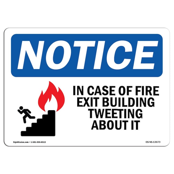 OSHA Sign, In Case Of Fire Exit Building With Symbol, 14in X 10in Aluminum, 10"W, 14" L, Landscape